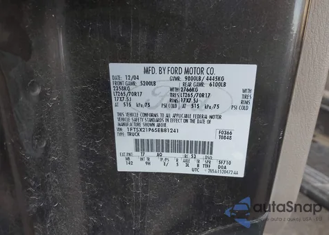 2005 Ford F-250 Lariat/Xl/Xlt z USA, uszkodzony, nr VIN 1FTSX21P65EB81241